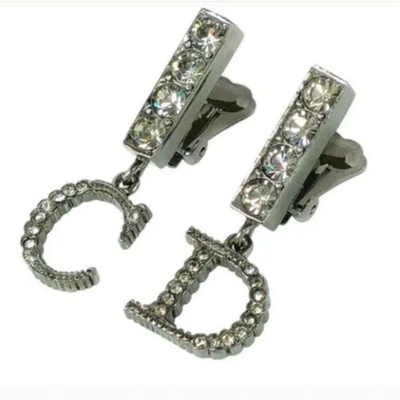 Christian Dior Black Color Rhinestone Logo Swing Earrings - Picture 8 of 8